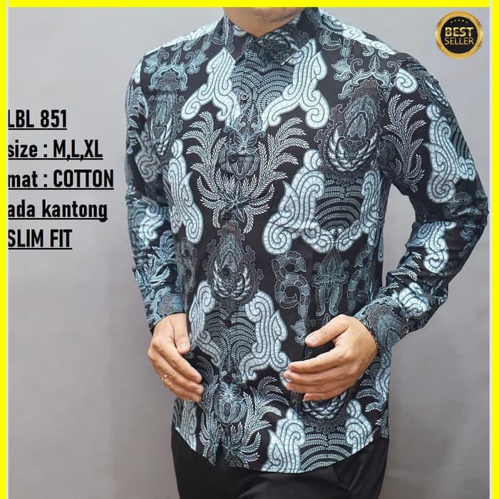 KEMEJA PRIA BATIK LENGAN PANJANG HEM BAHAN KATUN HALUS 40S LBL 851 MEWAH PREMIUM BAJU ELEGANT SIZE M L XL  SKU MS JAKARTA