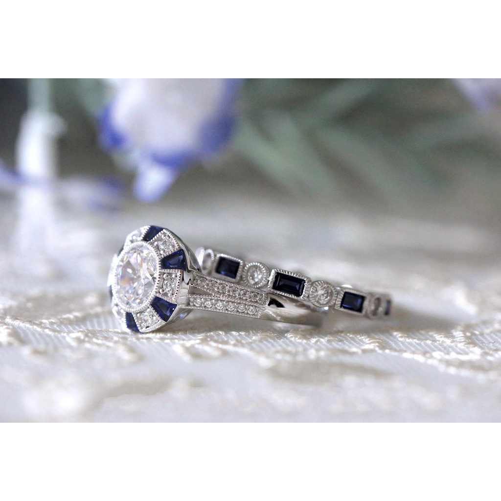 Goldkingdom Aksesoris Perhiasan Fashion Ready Stock Baru Terlaris Cincin Berlian Topaz Biru Sintetis Eropa Dan Amerika Cincin Pertunangan Perempuan.