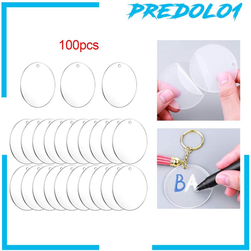 [Predolo1] 100x Acrylic Keychain Blank Keychains Clear Acrylic Disc Charm Blank