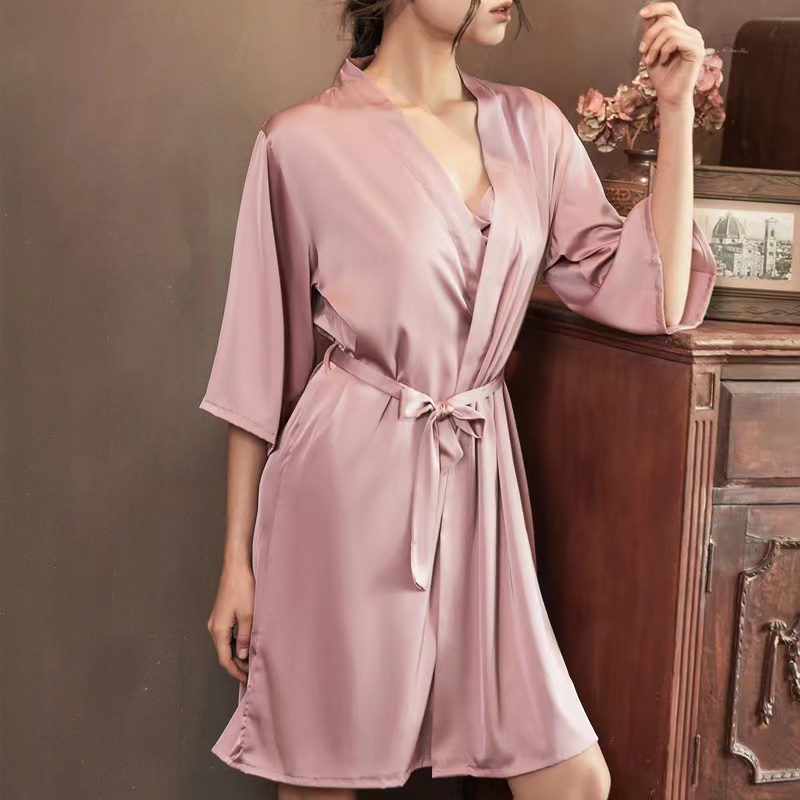 2023 Piyama Korea Baru/Ice Silk Sexy Camisole+Jubah Set