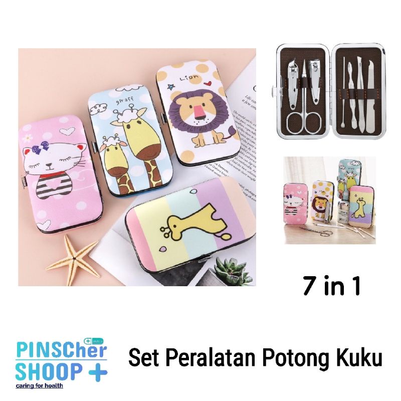 Manicure Set 7 in 1 Motif Kotak &amp; Kartun Set Peralatan Potong Kuku