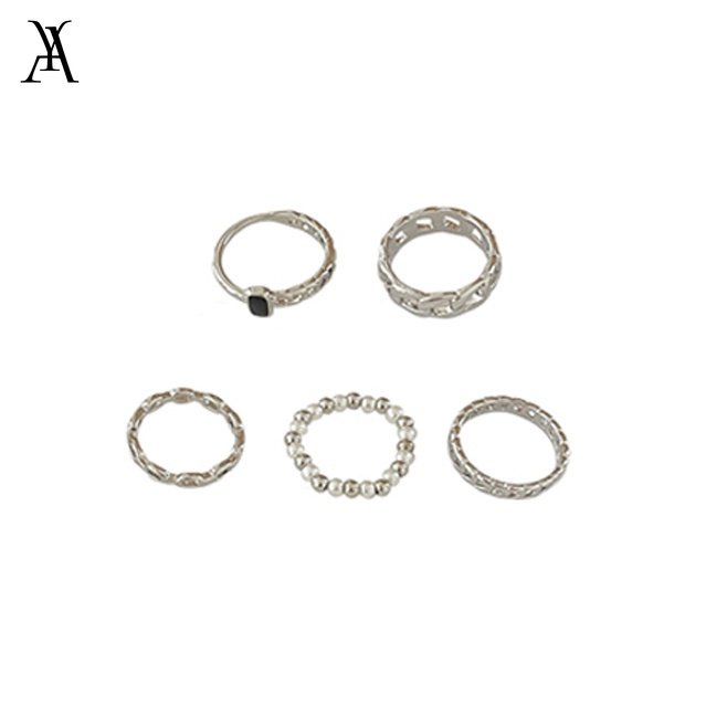 AY(CN) 5pcs / Set Cincin Manik-Manik Mutiara Permata Hitam Bentuk Persegi Untuk Wanita