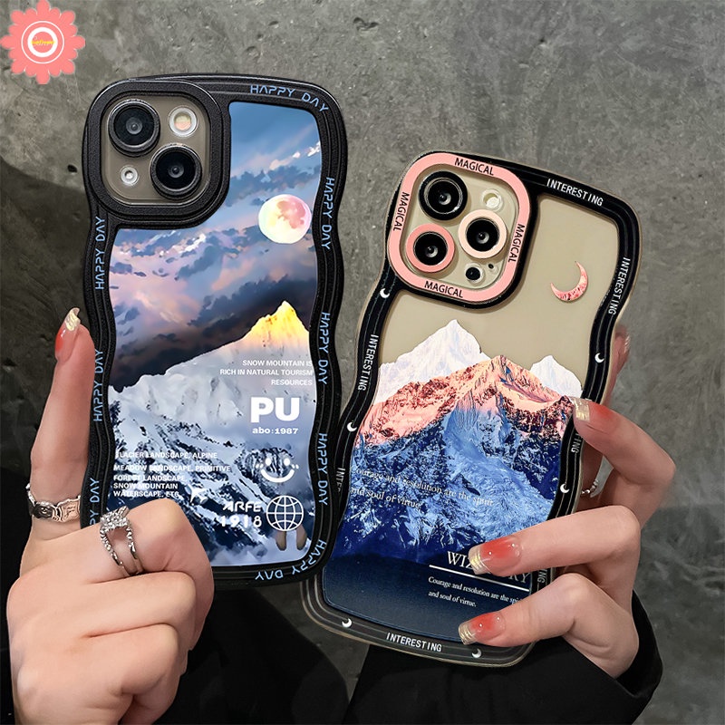 IPHONE Casing Ponsel Kompatibel Untuk Iphone11 12 13 14 Pro Max XR X XS Max7 14 6 6s 8plus SE 2020 Fantasi Matahari Salju Gunung Bergelombang Tepi Lembut Tpu Cover