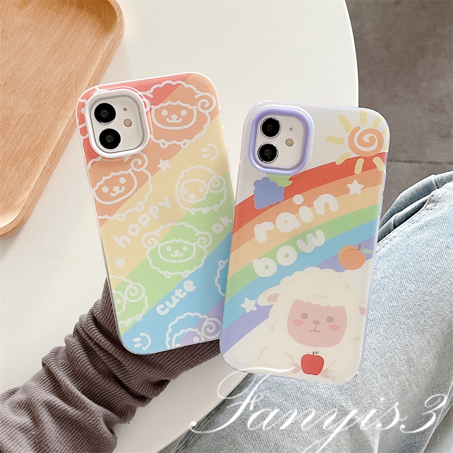 Compatible For iPhone 14 13 12 11 Pro Max XS Max XR X XS 8 7 6 6s Plus SE 2020 Kompatibel Untuk 3in1 Domba Pelangi 3in1 Phone Case Soft Cover Pelindung