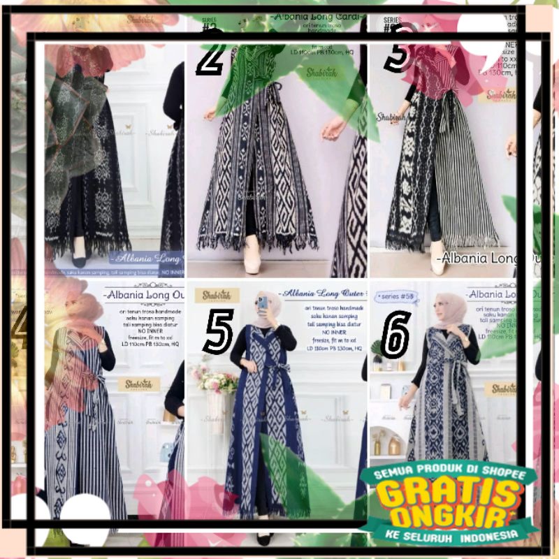 ALBANIA# Long outer Tenun troso cantik Modis Kardigan tenun kancing depan Tenun Rawis ori shabirah /