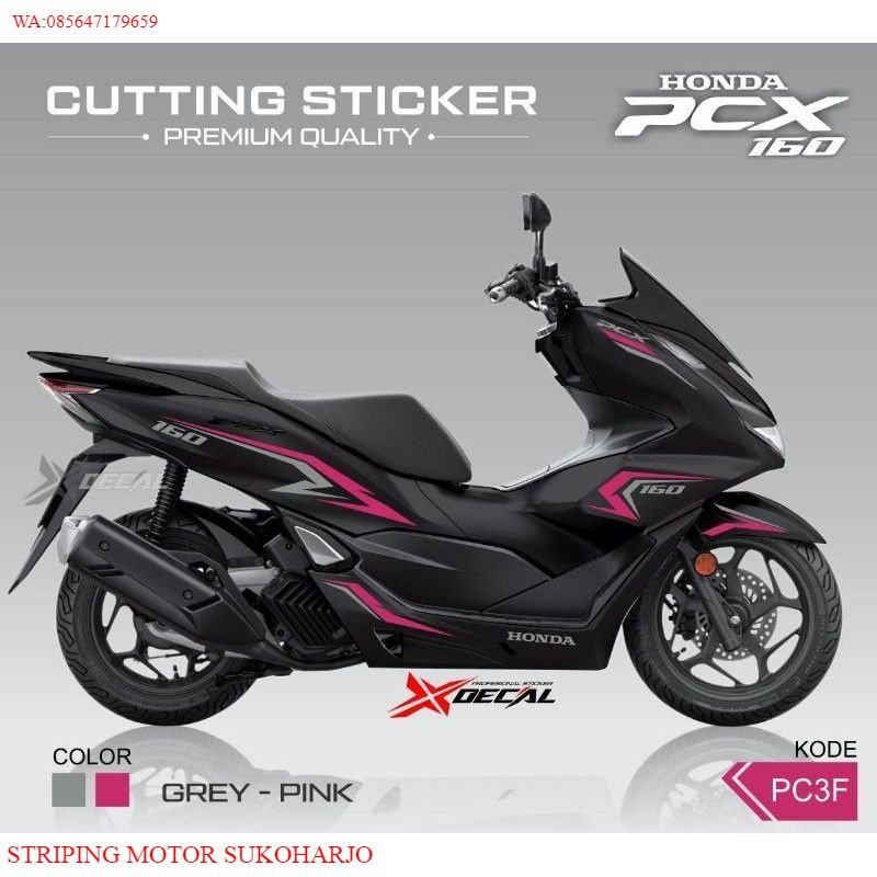 (PREMIUM) Striping Cutting Sticker Honda New Pcx 160 2021 Hitam Sporty Magenta Grey