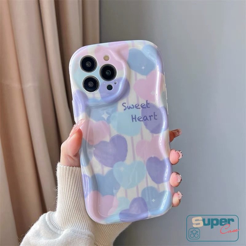 Ins Lukisan Cat Minyak Cinta Hati Casing Kompatibel Untuk iPhone 7plus XR 11 13 12 14 Pro Max 6s 6 7 8 Plus X XS Max SE 2020 3D Wavy Curved Edge Soft Tpu Shockproof Airbag Glossy Case