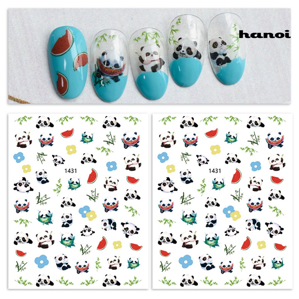 Hi Desain Daun Panda Lucu Stiker Kuku Dekoratif Tempel Mudah Perekat DIY Kertas Nail Art Stiker Perlengkapan Kuku