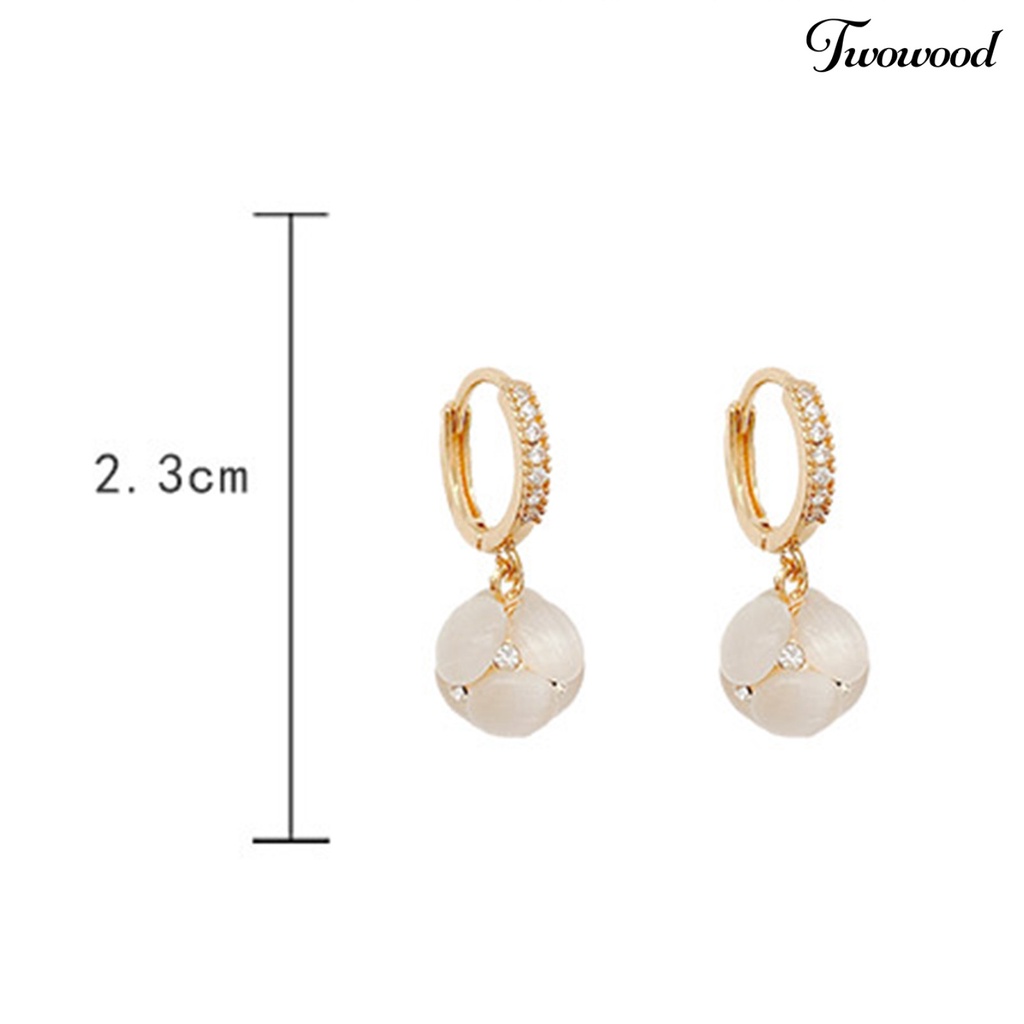 Twowood 1pasang Menjuntai Anting Geometris Berlian Imitasi Mengkilap Hias Berkilau Terang Kilau Hias Hadiah Wanita Faux Opal Pendant Hoop Earrings Perhiasan Aksesori Fashion