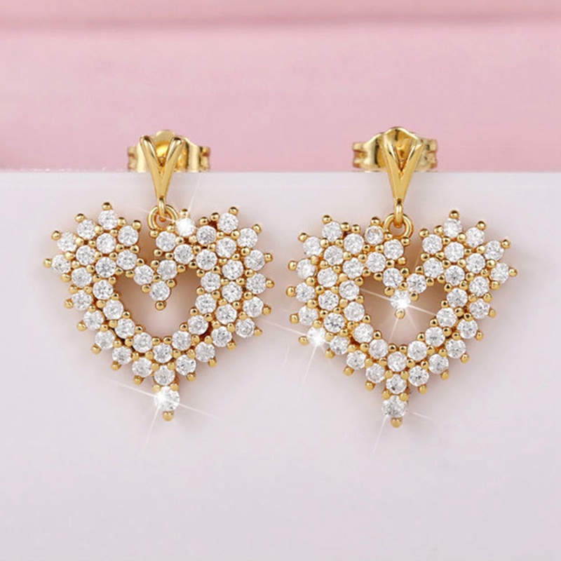 Sparkling Cubic Zirconia Heart Drop Earrings Untuk Wanita Baru Didesain Perempuan Aksesoris Telinga Pesta Pernikahan Perhiasan Trendi
