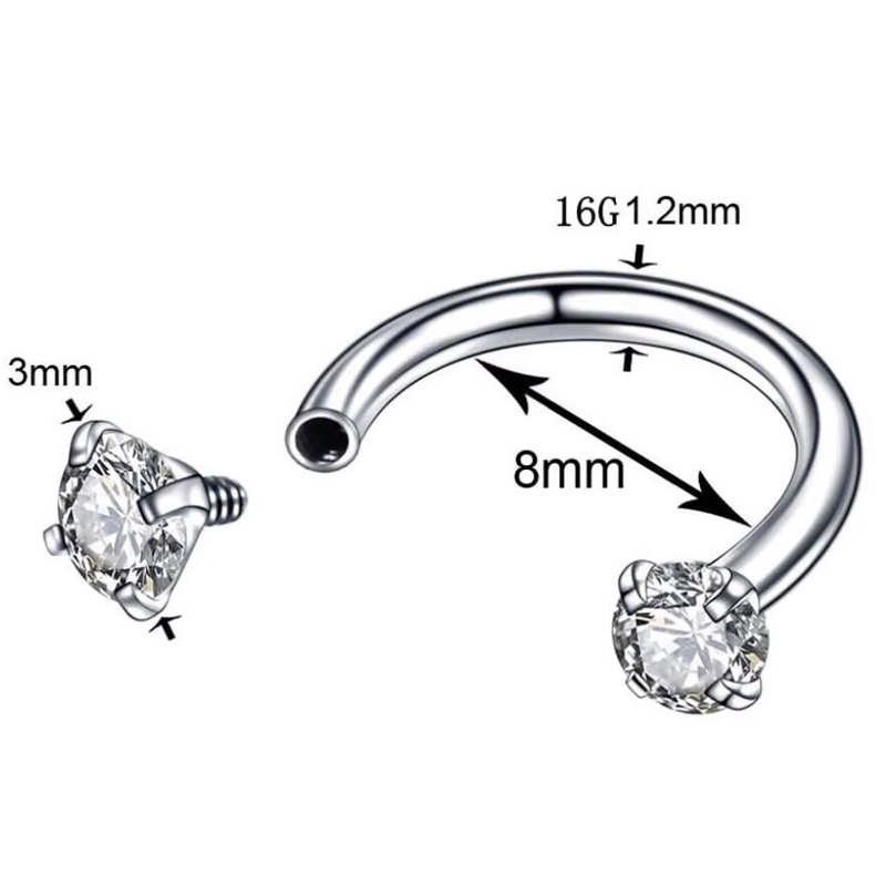 Roselife Unisex 1PC C Bentuk 3mm Zirkon Stainless Steel Piercing Klip Anting Untuk Wanita Pria Keren Fashion Tindik Hidung Bibir Cincin Telinga Manset Perhiasan