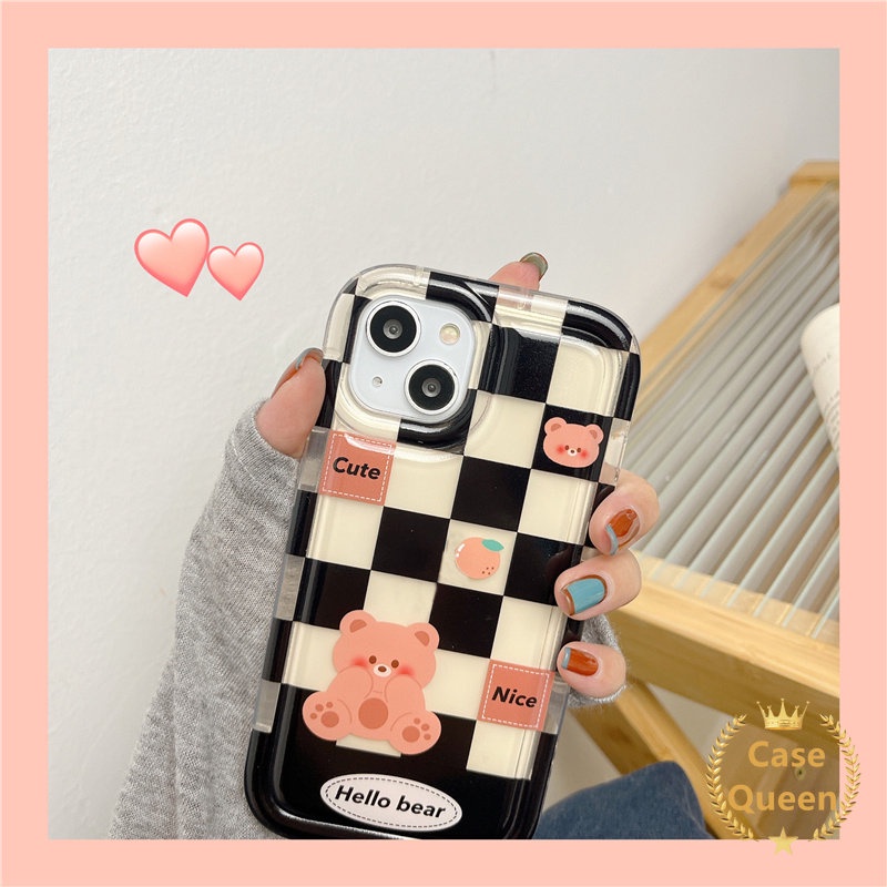 Pasangan Checkerboard Kartun Beruang Lucu Kelinci Casing Redmi Note11 9C Nfc10 9A 9T 10A 10a1 Redmi Note10 Note9 Note10s 11s 10s 11 Airbag Shockproof Anti Jatuh Lembut Tpu Cover