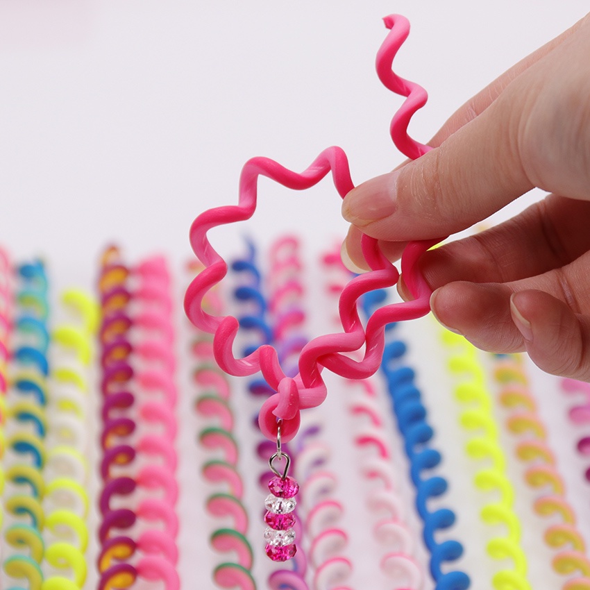 6pcs Karet Rambut Elastis Panjang Kristal Untuk Gadis Anak Aksesoris Rambut DIY Alat Styling Warna Pelangi Twist Kepang Curlers Headband Gaya INS Korea Lucu Manis Fashion