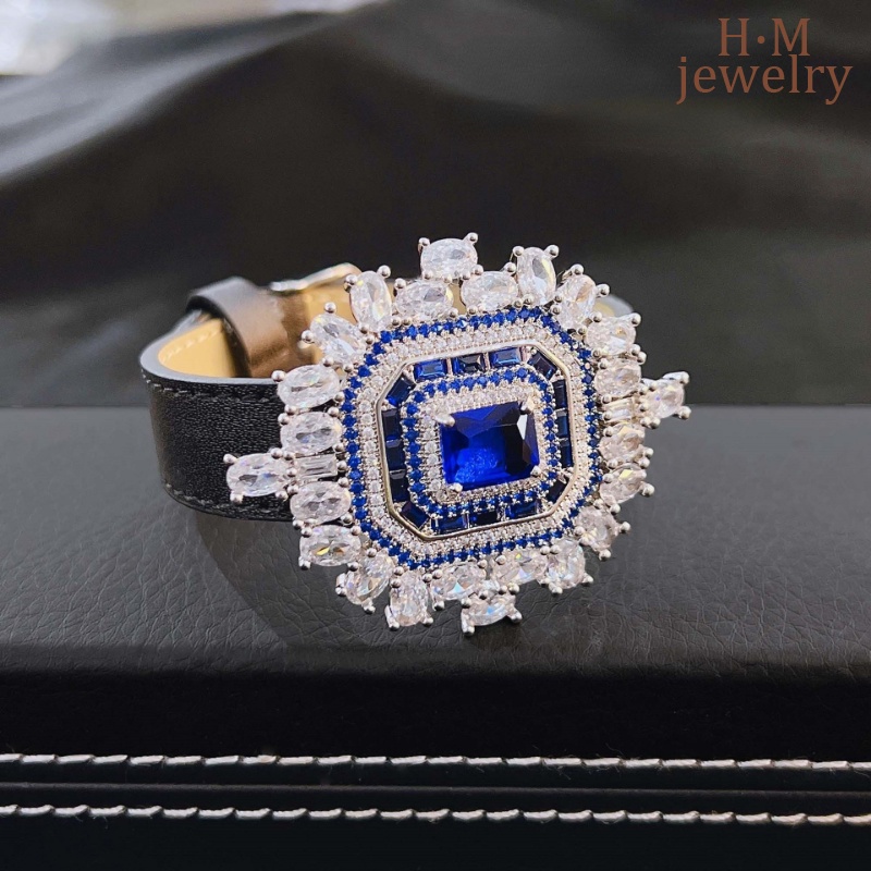 S925 Perak Safir Kalung Berlian Biru Gelang Tali Pergelangan Tangan Dual-Wear Pendant