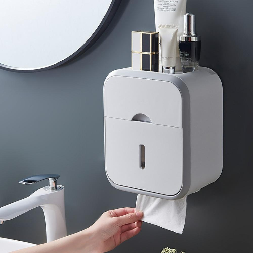 [Elegan] Kotak Tisu Kreatif Plastik Tahan Air Dipasang Di Dinding Dapur Kamar Mandi Aksesoris Bebas Pukulan Toilet Paper Holder