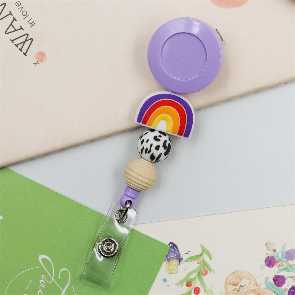 [Elegan] Badge Reel Kantor Supply Colorful Silicone Beaded ID Holder Lanyard Kartu Kerja Klip Name Tag Holder Beaded Badge Reel