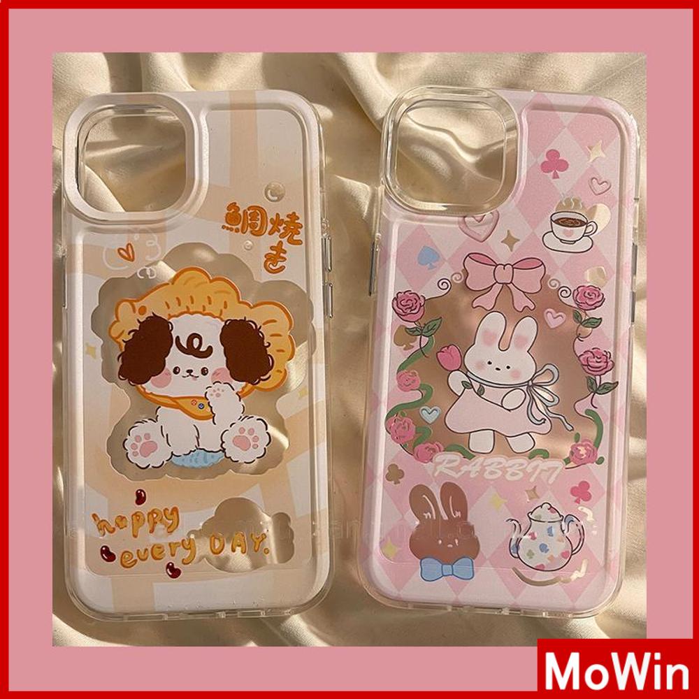 For iPhone 14 Pro Max iPhone Case Soft Case TPU Clear Case Plating Button Shockproof Cute Puppy Pink Bunny Compatible For iPhone 13 Pro Max 12 Pro Max 11 Pro Max 7plus XR xs max
