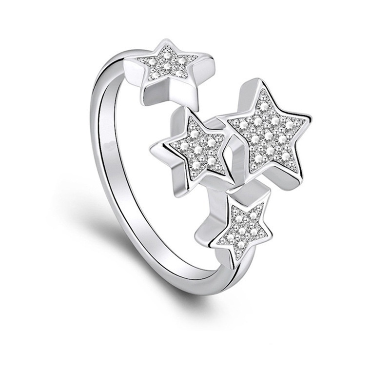 Trendi Wanita Terbuka Cincin925 Sterling Silver Berlian Bintang Rings Untuk Pengantin Pernikahan Adjustable Rings