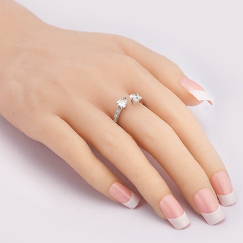 Wanita Zirkon Tembaga Terbuka Chunky Ring Jewellery Double Heart Ring