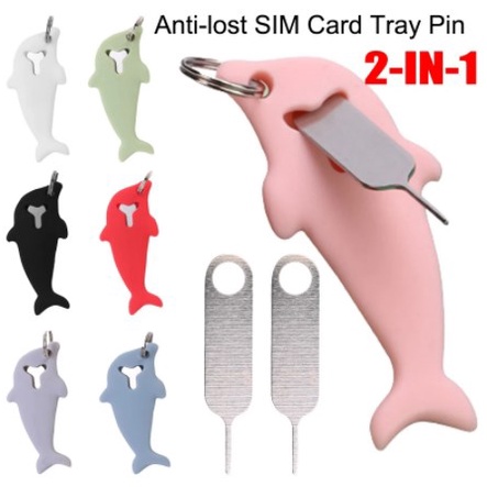 Jarum Pin SIM Card 2in1 Anti Hilang Dengan Tempat Penyimpanan/Alat Baki Kartu SIM Pin Ejecting Ponsel Bentuk Dolphin