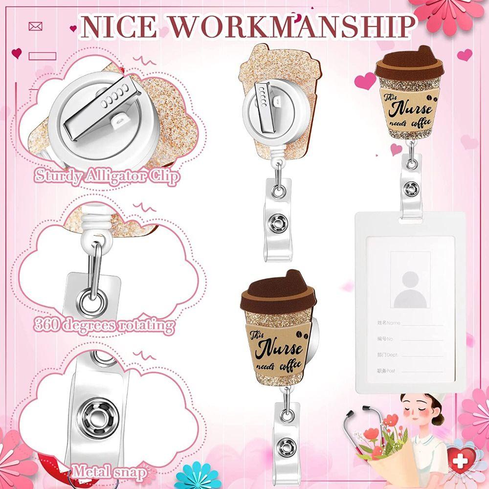 Lanfy Retractable Badge Reel Kartun Kualitas Tinggi Dada Kartu Pemegang Perawat Dokter Glitter Akrilik Kartu Nama Rumah Sakit Badge Holder
