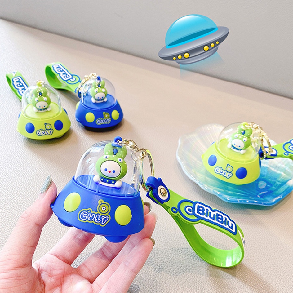 Lovely Rabbit Astronot Key Chain Bisa Proyek Lampu Monster Kecil UFO Spacecraft Gantungan Kunci Tas Liontin Dekorasi