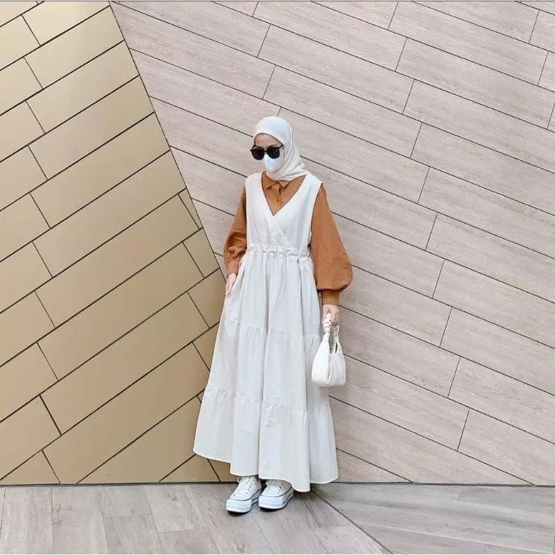 Anna Overall Dress Polos Tanpa Lengan Bahan Matt Crincle