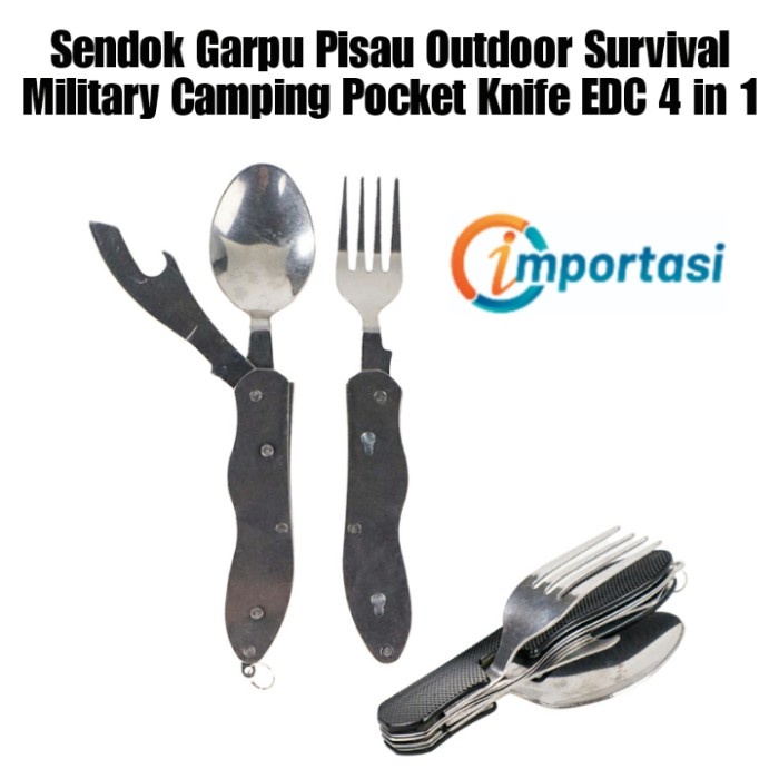 Sendok Garpu Outdoor Suvival Military Camping Pocket Knife 4in1