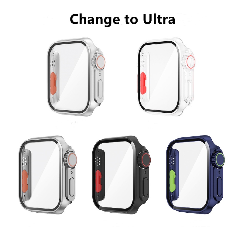 Ringan Anti-Tabrakan Tempered Glass Watch Case Tahan Air All-inclusive Change To Ultra PC Screen Protector Cover Kompatibel Untuk Apple Watch 7per8 Generation 45mm