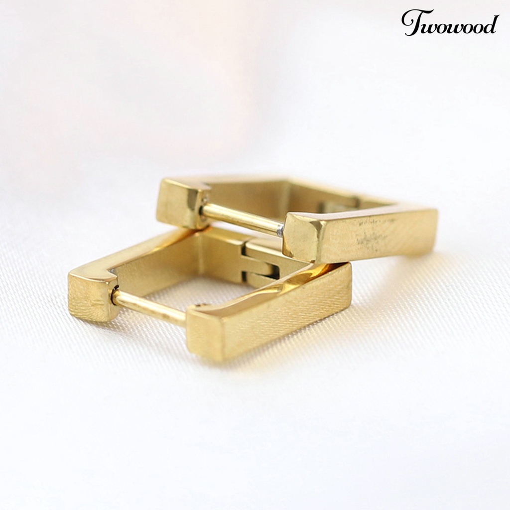 Twowood 1pasang Anting Hoop Bentuk Geometris Gaya Eropa Dan Amerika Electroplating Simplicity Charming Decoration Fade-Proof Titanium Steel Square Hoop Earrings