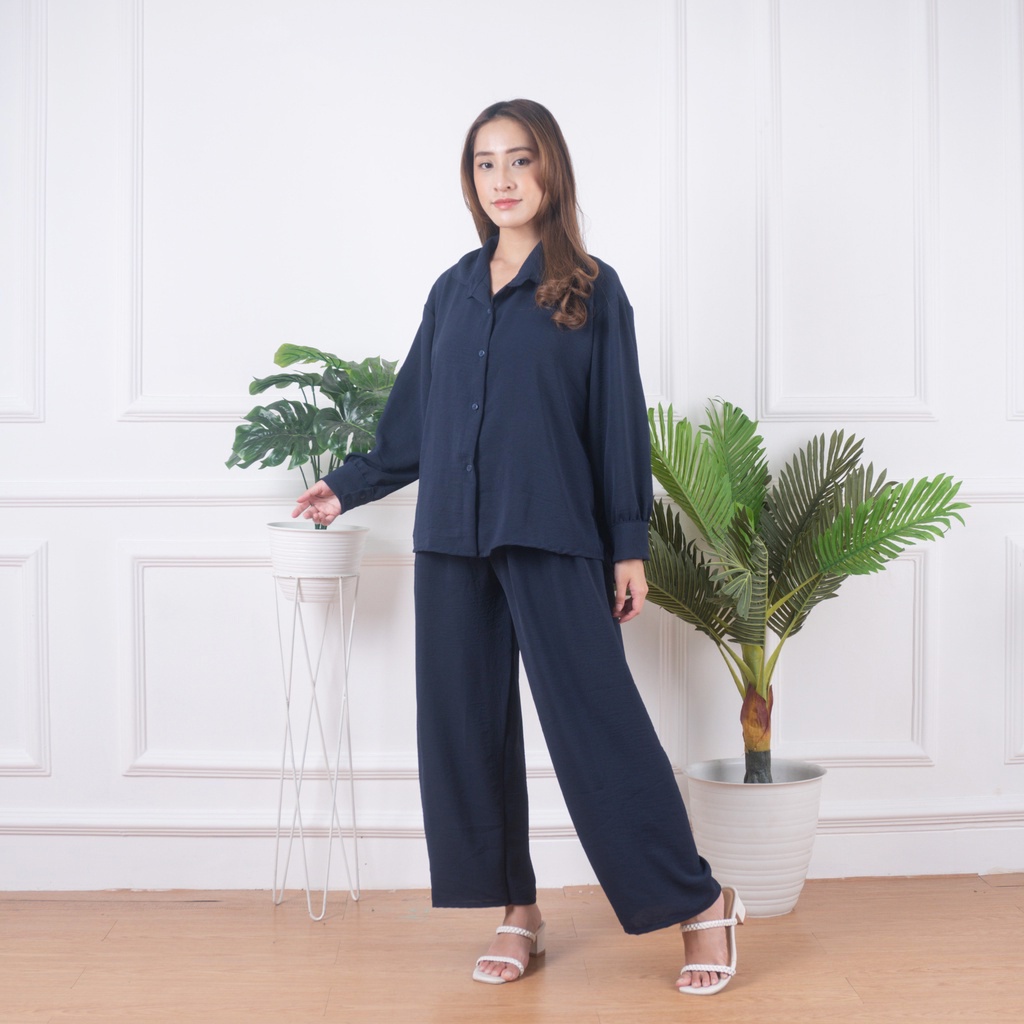IL - ONE SET WANITA CRINCLE AIRFLOW / SETELAN WANITA KEMEJA VITA LONG KEKINIAN