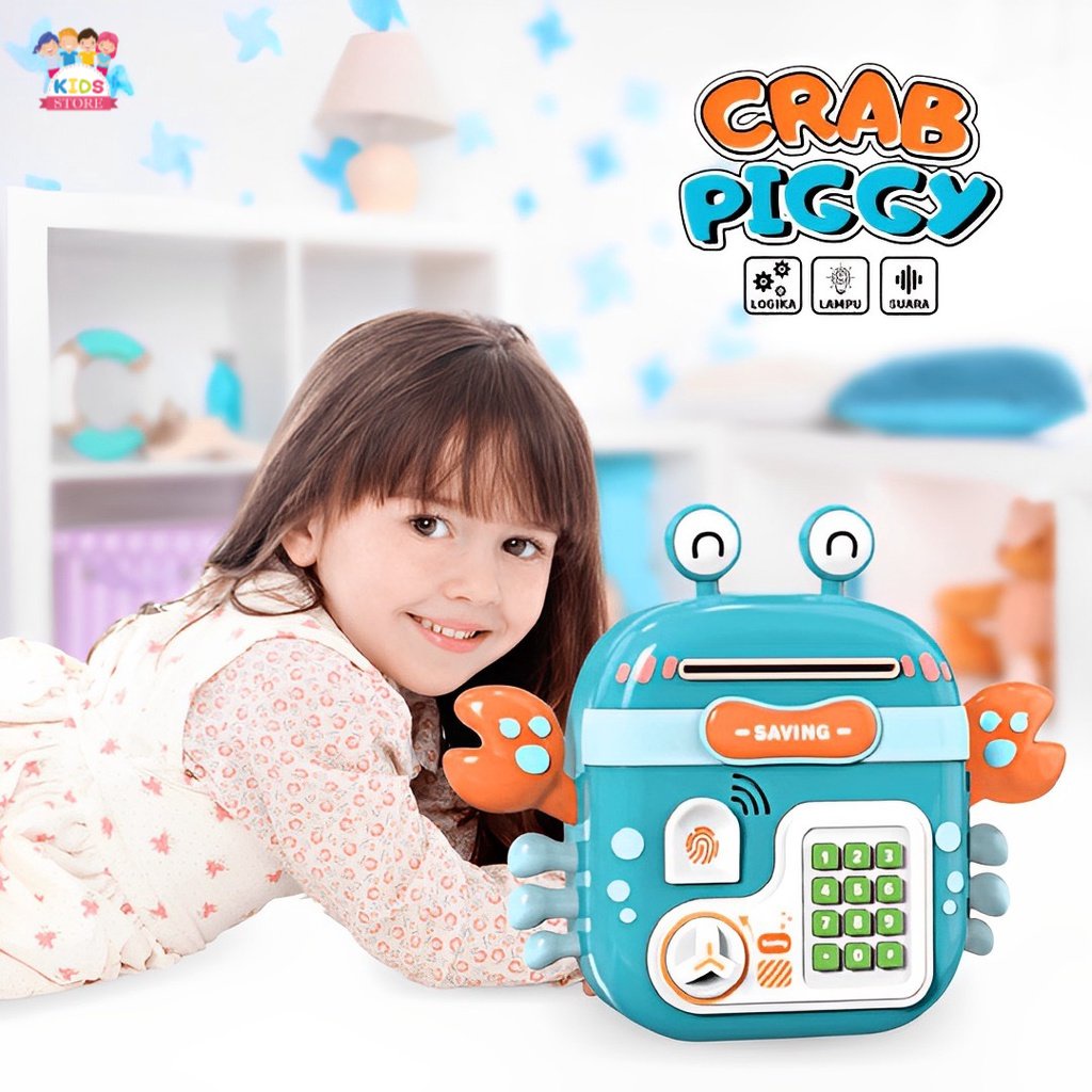 Crab Piggy Bank ATM Pin &amp; Bersuara | Celengan Mainan Edukasi Anak 3-4-5-6-7 Tahun | Kado Ultah Anak Cewek