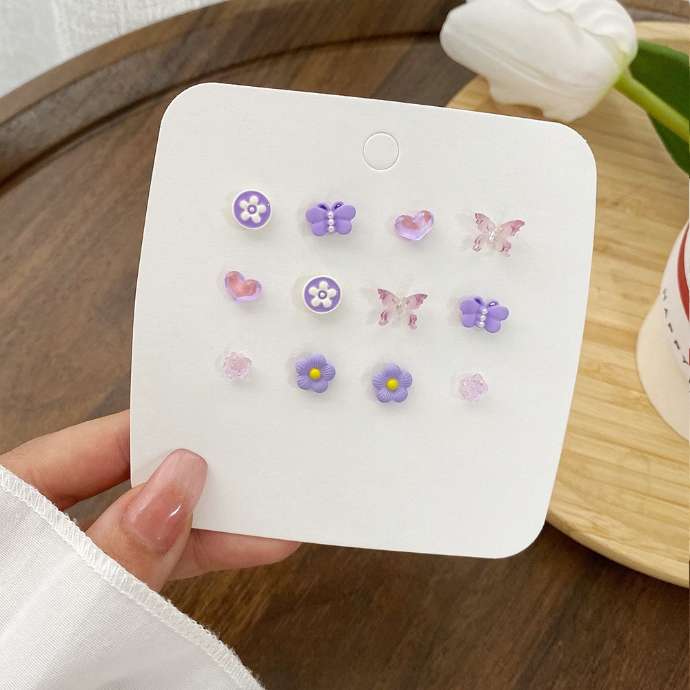 6pasang Paduan Anting Tulip Hati Kupu-Kupu Bunga Stud Earrings Set Untuk Wanita Perempuan Chic Perhiasan Telinga