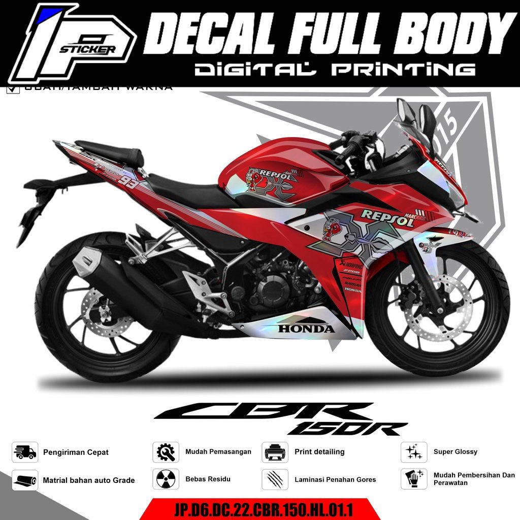 Decal Stiker Hologram Pelangi, Chrome CBR 150 R Facelift – Dekal Stiker Variasi CBR 150 R Fullbody D