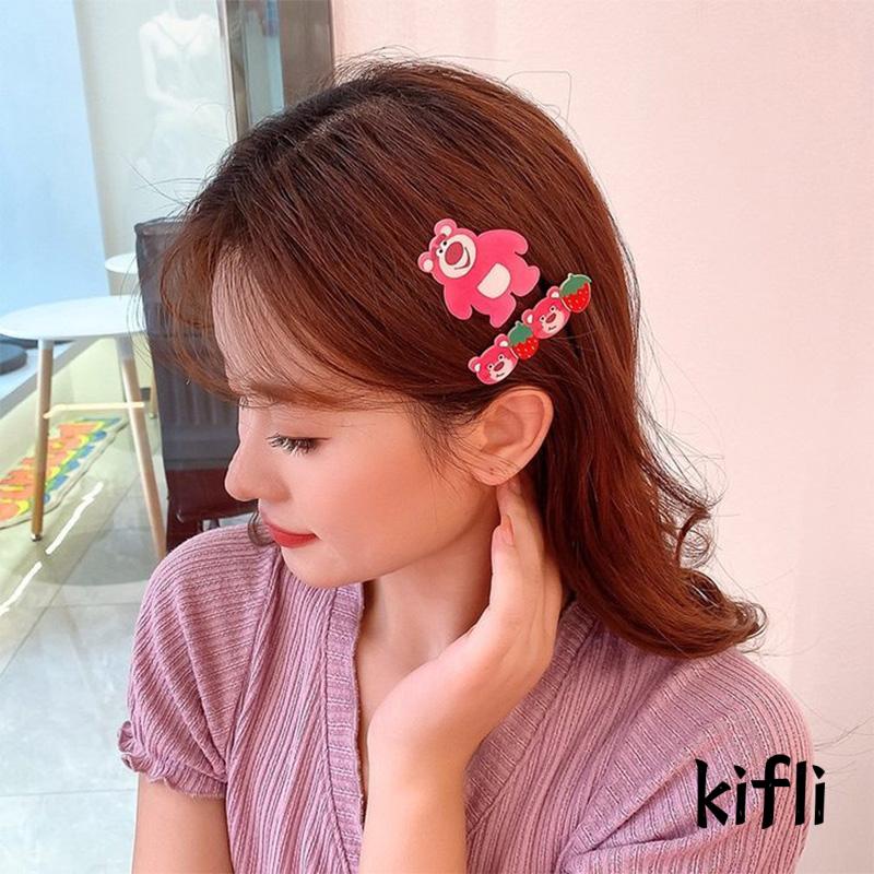 [KD] Rambut Patah Klip Poni Samping Segar Manis Duckbill Clip  Beruang Strawberry Set Jepit Rambut