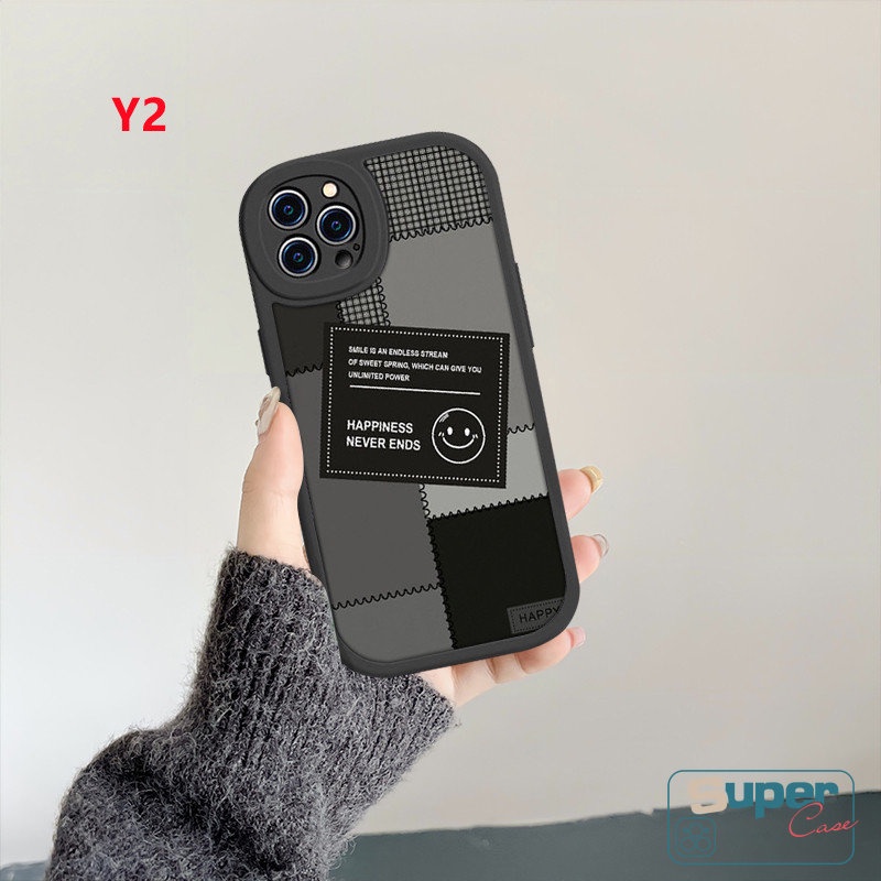 Pasangan Case Jahitan Label Hitam Untuk Realme C53 C35 C55 C12 C11 C31 C21Y C15 C25Y C30 C25s 5 9i 8 5i 7i 56i 6 8i 8 10 Pro C21 GT C17 C20A C3 C20 C17 Smiley Lucu Lembut Sarung TPU