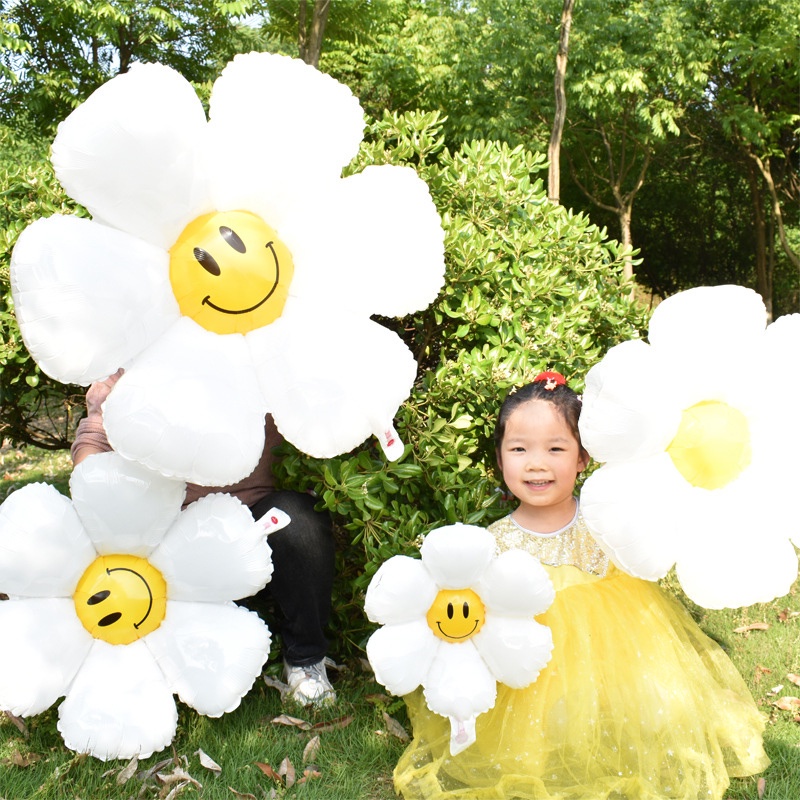 Daisy Foil Balon Ins Senyum Besar Macaron Putih Matahari Bunga Balon Pernikahan Ulang Tahun Anak Pesta Dekorasi Properti Foto