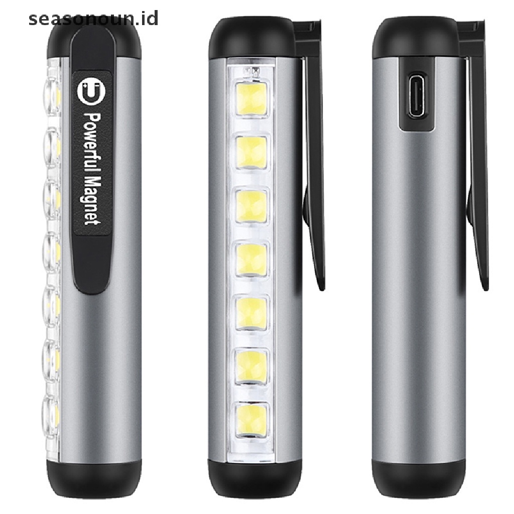 Seasonoun Senter Mini LED Rechargeable Dengan Clip Magnet Work Light Flashlight.