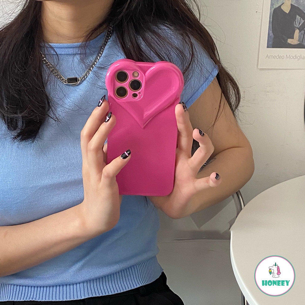 Simple INS Rose Red Love Heart Phone case Kompatibel Untuk Iphone13 12 14 case iPhone 11 Pro Max Silikon Lembut Shockproof Back Cover