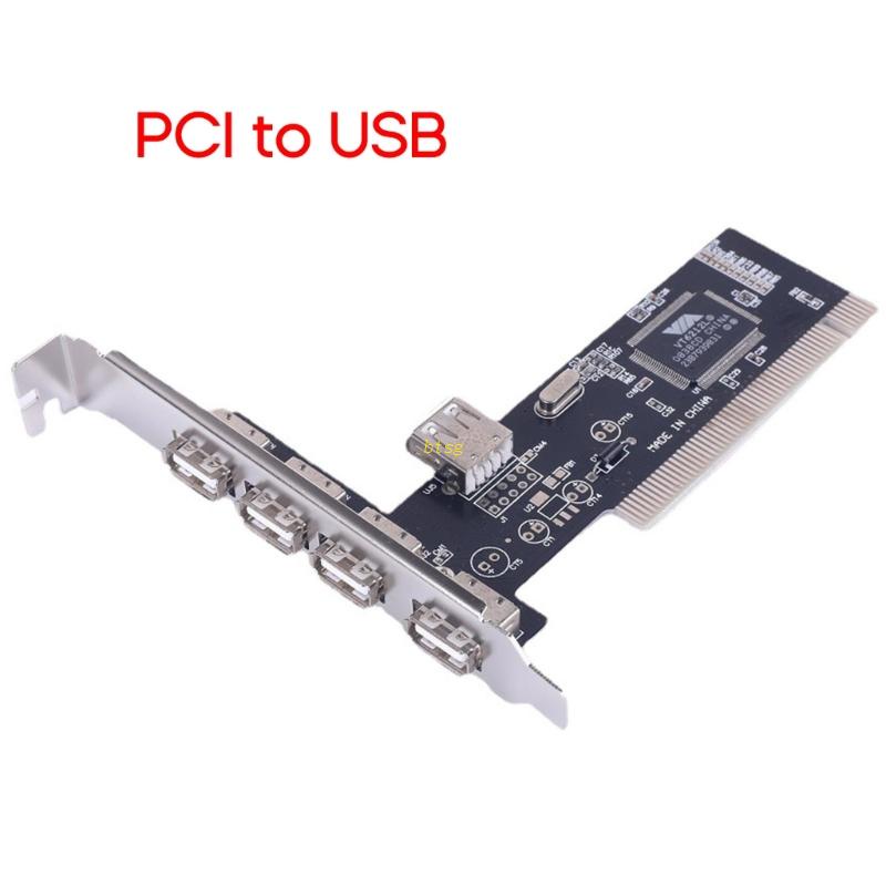 Btsg PCI Adapter Card 4port USB 2.0 480Mbps Kecepatan Tinggi Via Hub Untuk Vista Untuk Windows