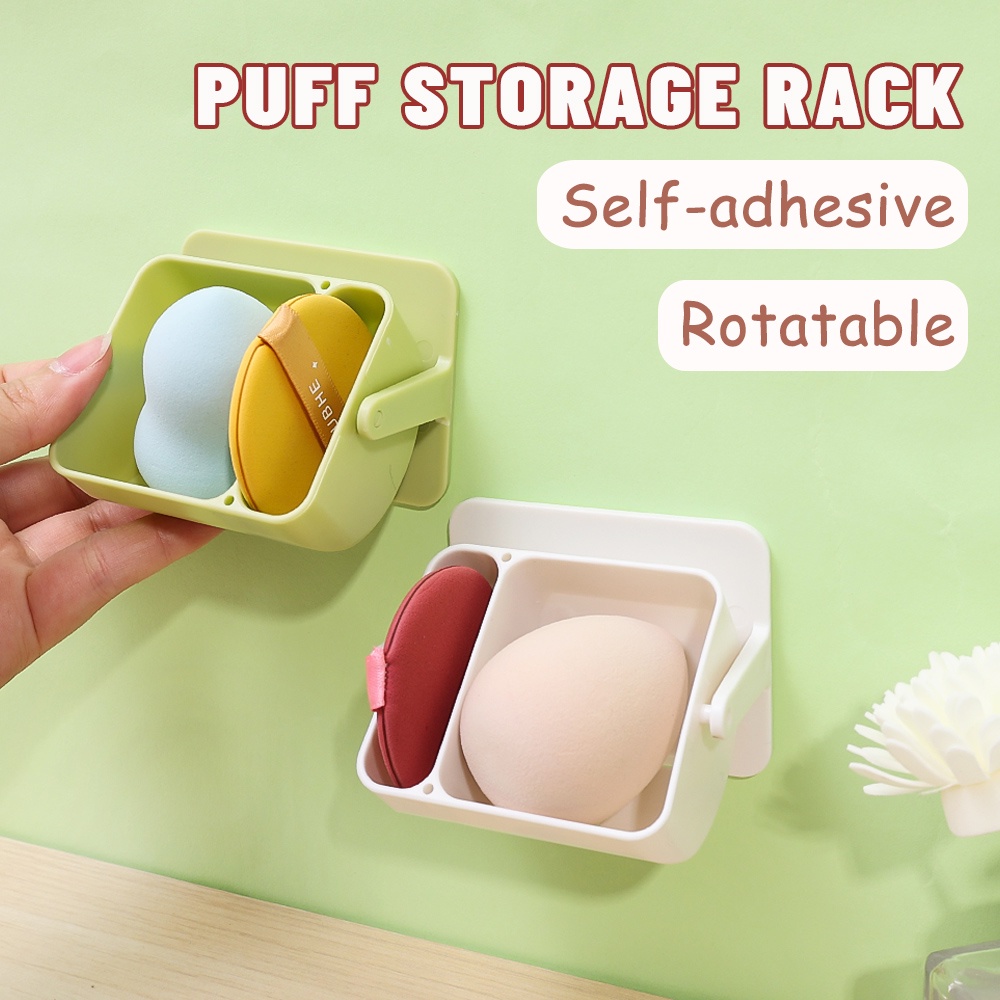 Beauty Rak Penyimpanan Telur Tempel Dinding Makeup Puff Holder Rotatable Spons Bedak Puff Display Bracket Desktop Makeup Rak Organizer