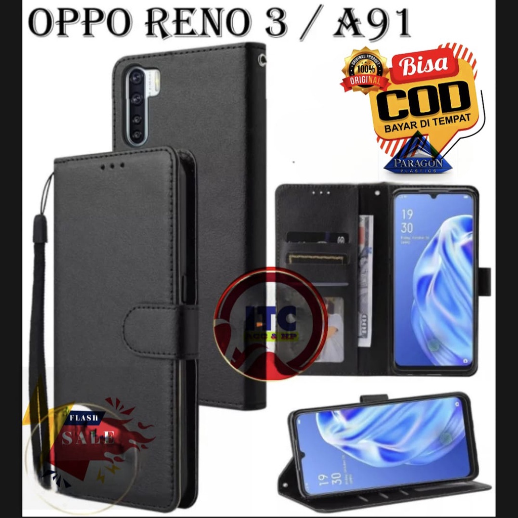 CASE PREMIUM FLIP KULIT DOMPET TYPE HP OPPO RENO 3 / OPPO A91  LEATHER MAGNETIC FLIPCOVER IMPORT HAR