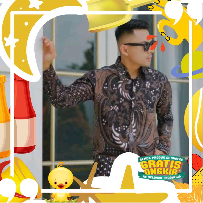Hem batik kemeja baju batik pria slimfit lengan panjang/ hitam oren ungu tosca khaki