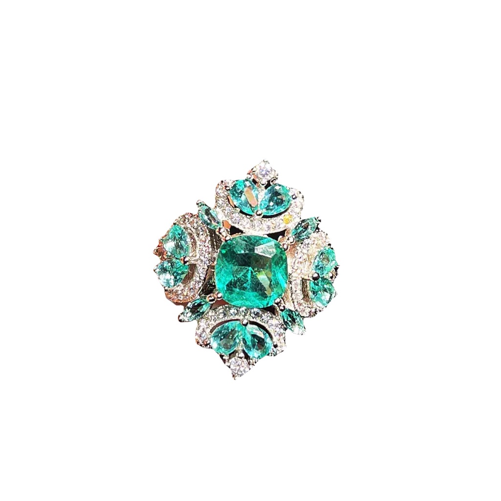 Goldkingdom Fashion Perhiasan Aksesoris Ready Stock Yang Sama Micro-Berukir Berlian-Hias Alami Paraiba Rumput Hijau Berlian Cincin Warna-Warni Perhiasan Wanita