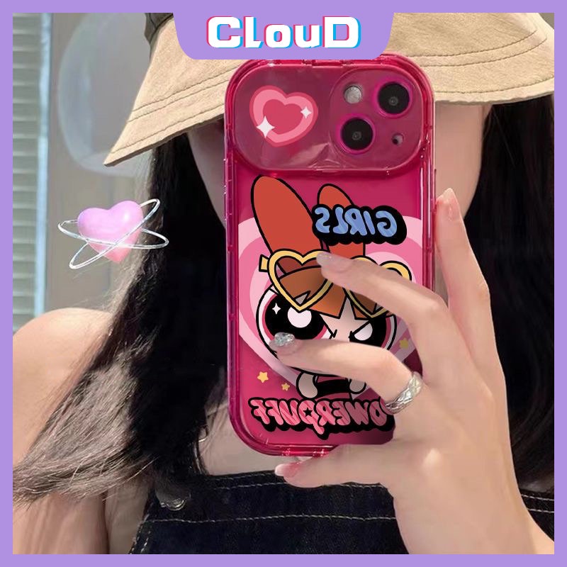 IPHONE Case Kompatibel Untuk Iphone7 8 Plus12 14 13 11 Pro MAX X XR XS MAX SE 2020 Kreatif Flip Make Up Cermin Kartun Lucu The Powerpuff Gadis Lembut TPU Phone Cover