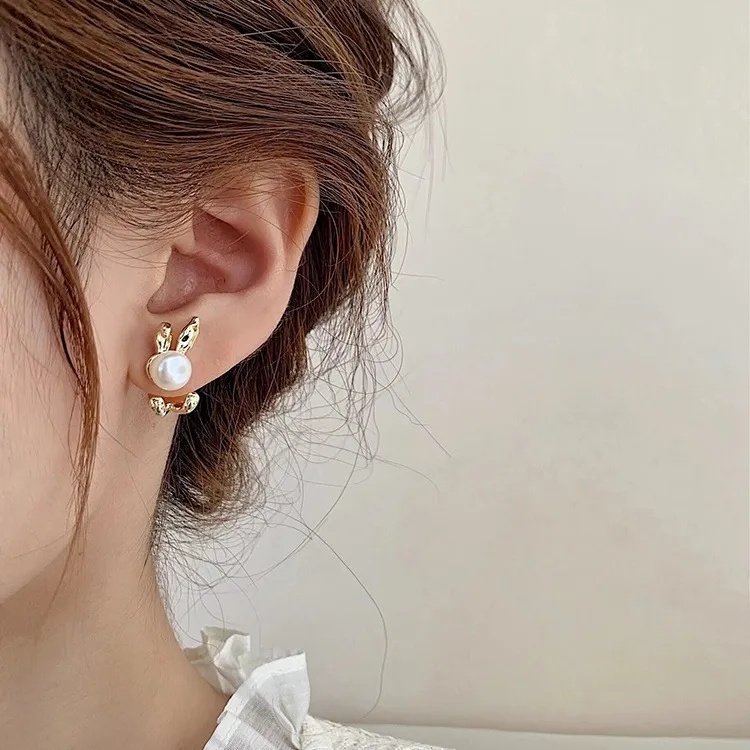 Korea Style Pearl Rabbit Stud Earrings Elegan Pesta Pernikahan Telinga Perhiasan Aksesoris Gadis Studs Earrings Fashion Menjuntai Earrings Premium Faux Pearl Earrings