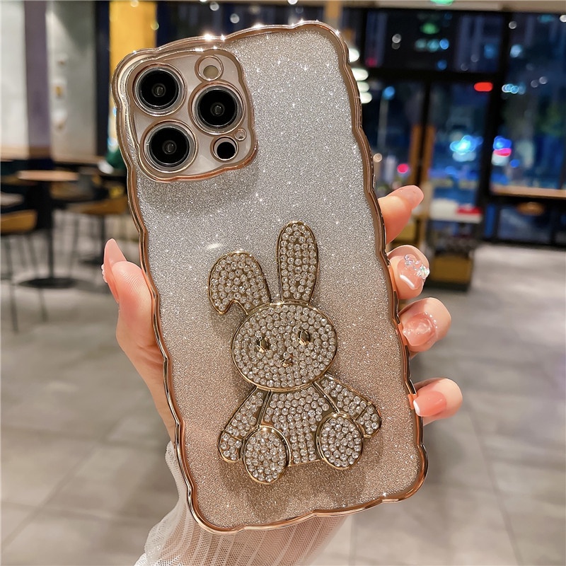 Luxury flash drill rabbit wavy border Silikon soft shell phone case Kompatibel Untuk iphone7/8plus X XS XSMAX XR gradient iphone7 /8 shockproof back cover casing