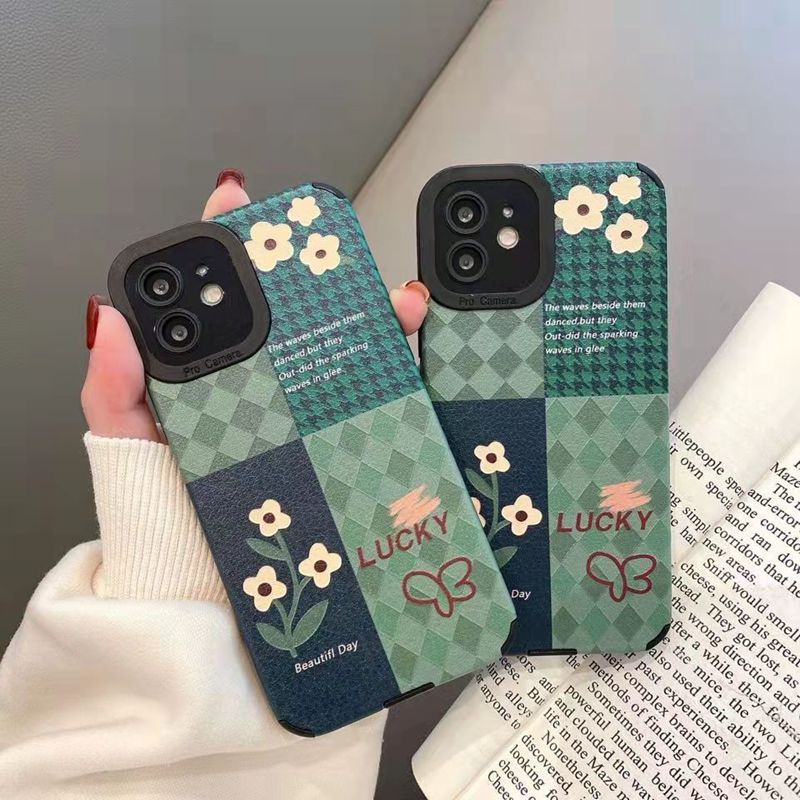 Lucky Green Checked Flowers Soft Case HP VIVO V9 Y11 Y12i Y12 Y15 Y17 Y12S Y20 Y20i Y20S Y19 Y93 Y91C S1 V15 Pro Y50 Y30 Y30i V20 Z1 Pro Y52S Y31S V5 V5S V21 V23 5G Y83 FTD Stripe Casing