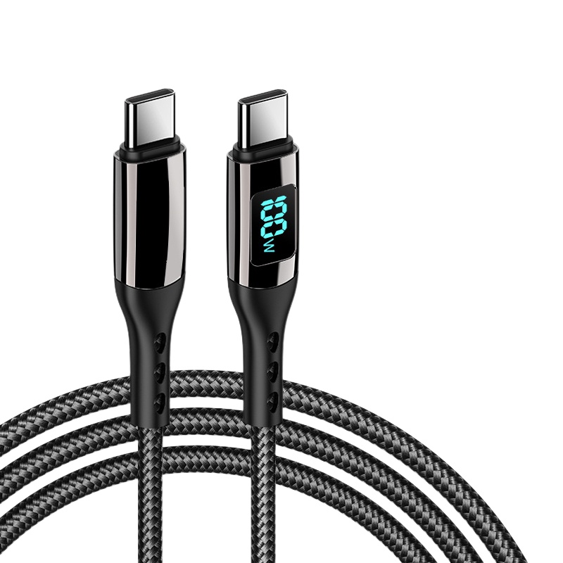 Kabel 100W USB Tipe C Ke USB C PD100W/5A LED Display Fast Charge Wire Cord Untuk Ponsel Samsung