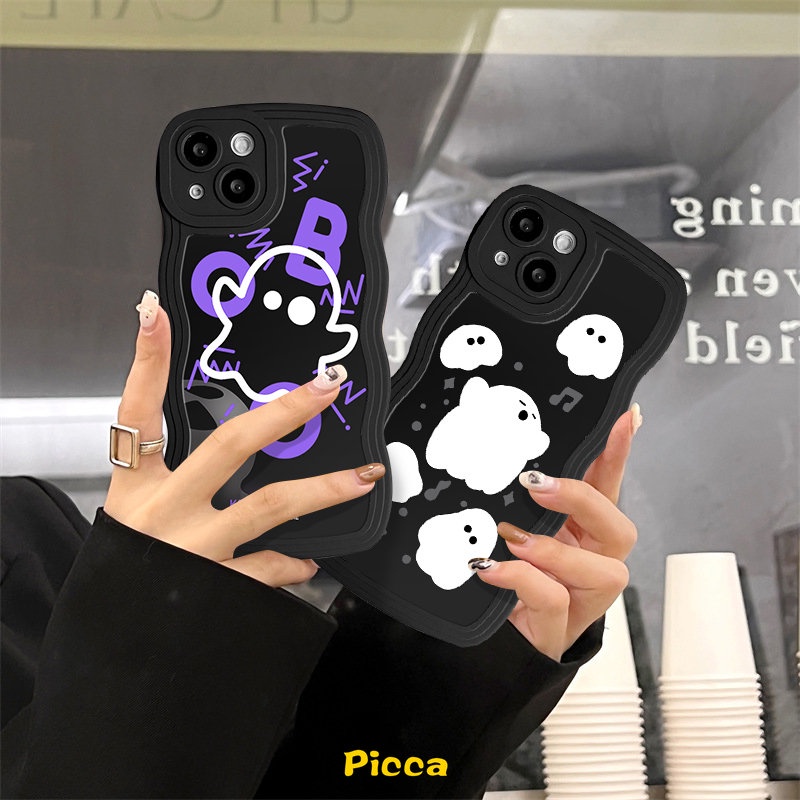 IPHONE Case Hantu Lucu Kompatibel Untuk Iphone11 13 12 14 Pro Max7 8 Plus XR 6s 6x XS Max14 Plus SE 2020 7Plus Kartun Lucu Monster Kecil Lembut Bergelombang Tepi Penutup Belakang